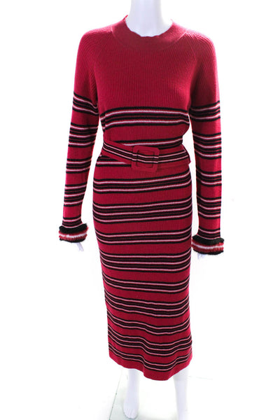 Fendi Womens Red Ribbed Striped High Neck Long Sleeve Sweater Dress Size M/L