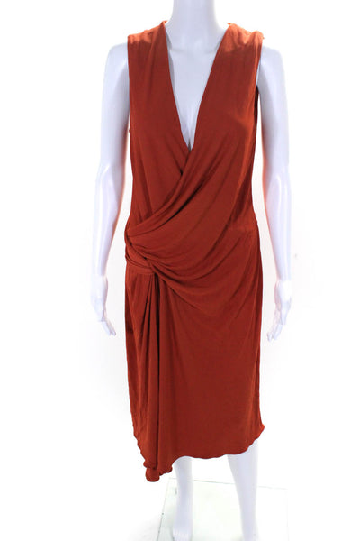 Salvatore Ferragamo Womens Orange V-neck Drape Sleeveless Shift Dress Size 46