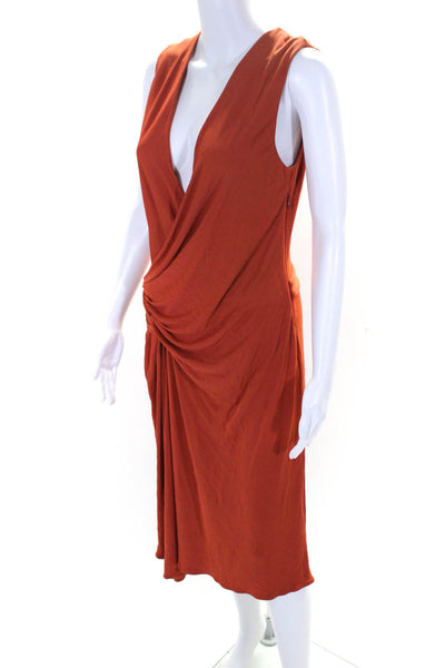 Salvatore Ferragamo Womens Orange V-neck Drape Sleeveless Shift Dress Size 46