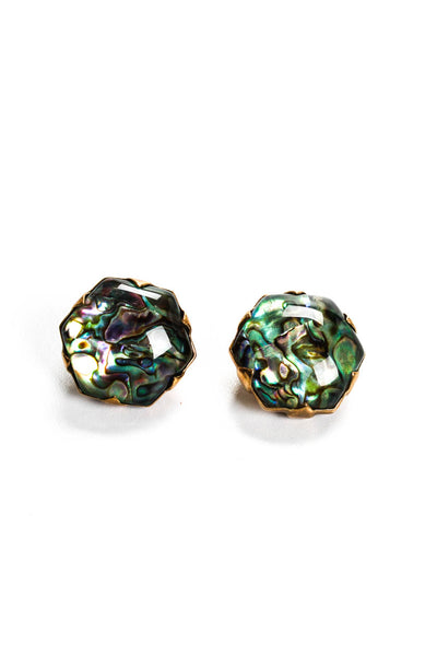 Stephen Dweck Womens Brass Green Crystal Cabochon Clip On Earrings 1"