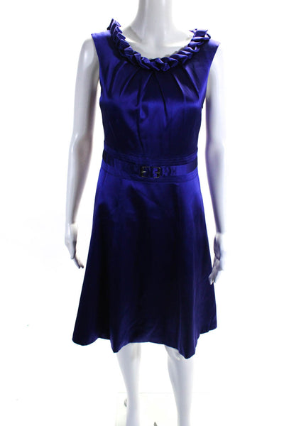 Karen Millen Womens Side Zip Buckle Front Scoop Neck Silk Dress Purple Size 6
