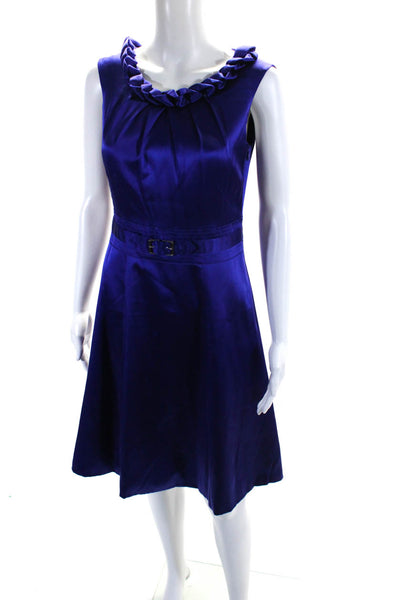 Karen Millen Womens Side Zip Buckle Front Scoop Neck Silk Dress Purple Size 6