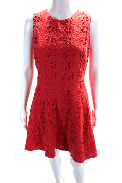 Cynthia Steffe Womens Back Zip Crew Neck Eyelet A Line Dress Salmon Size 4