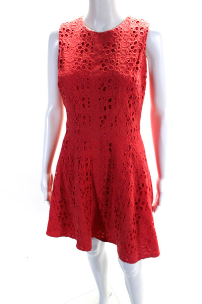 Cynthia Steffe Womens Back Zip Crew Neck Eyelet A Line Dress Salmon Size 4