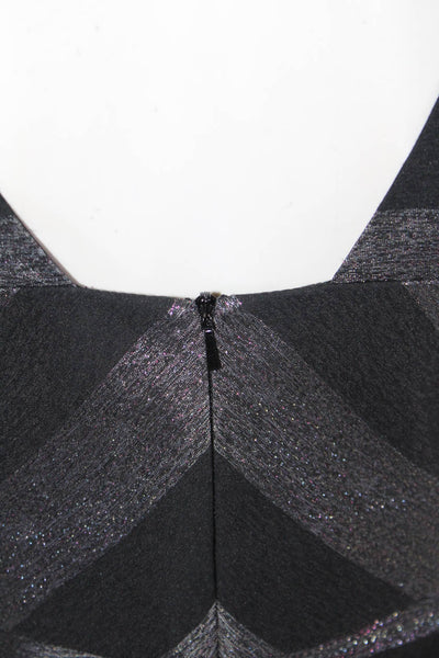 Karen Millen Womens Zip Up Scoop Neck Metallic Striped A Line Dress Black Size 6