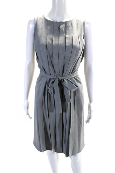 Calvin Klein Womens Back Zip Scoop Neck Belted Woven Dress Gray Size 2