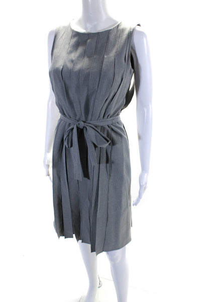 Calvin Klein Womens Back Zip Scoop Neck Belted Woven Dress Gray Size 2