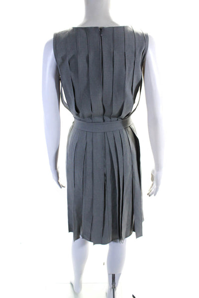 Calvin Klein Womens Back Zip Scoop Neck Belted Woven Dress Gray Size 2