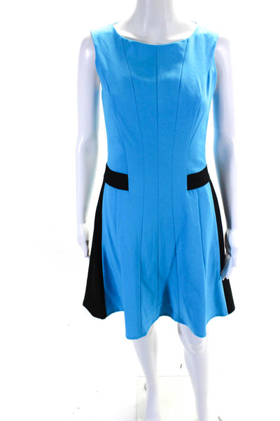 Calvin Klein Womens Zip Up Sleeveless Scoop Neck Shift Dress Blue Black Size 4P