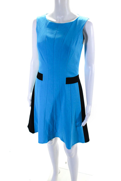 Calvin Klein Womens Zip Up Sleeveless Scoop Neck Shift Dress Blue Black Size 4P