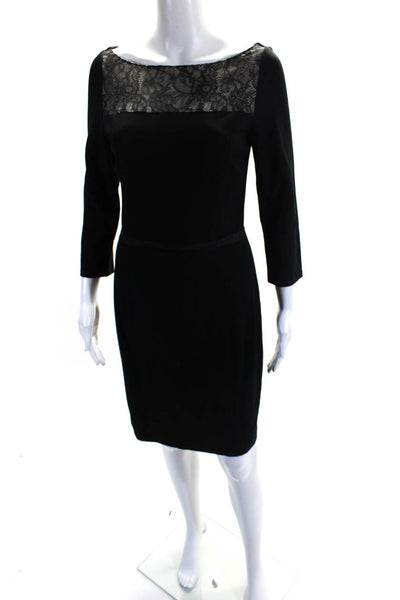 ERIN Erin Fetherston Womens Boat Neck Lace Trim Sheath Dress Black Size 6