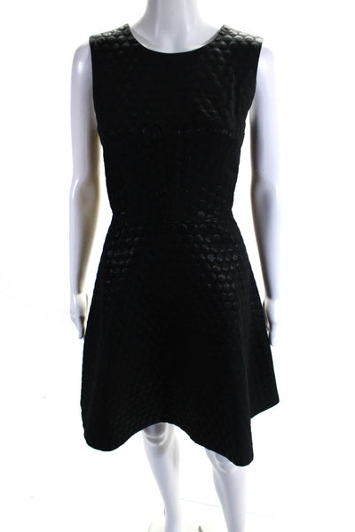 Vince Camuto Womens Zip Up Scoop Neck Metallic Dotted A Line Dress Black Size 4