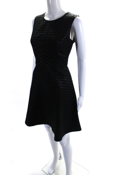 Vince Camuto Womens Zip Up Scoop Neck Metallic Dotted A Line Dress Black Size 4