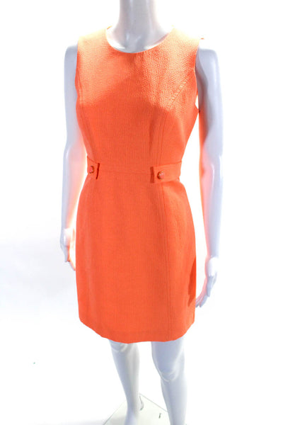 Shoshanna Womens Back Zip Crew Neck Textured Shift Dress Peach Cotton Size 2