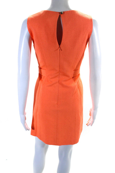 Shoshanna Womens Back Zip Crew Neck Textured Shift Dress Peach Cotton Size 2