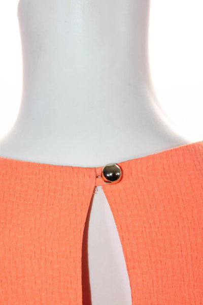Shoshanna Womens Back Zip Crew Neck Textured Shift Dress Peach Cotton Size 2
