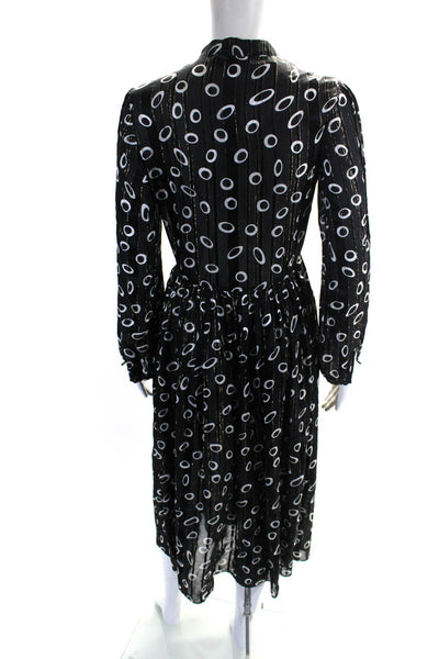 Saloni Womens Silk Metallic Spotted Pleated Long Sleeve Maxi Dress Black Size 0