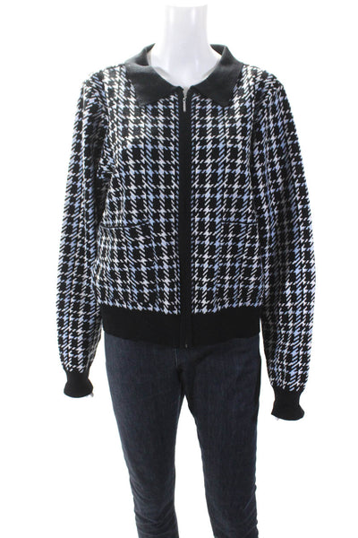 Rachel Zoe Womens Black Houndstooth Collar Zip Long Sleeve Jacket Size XL