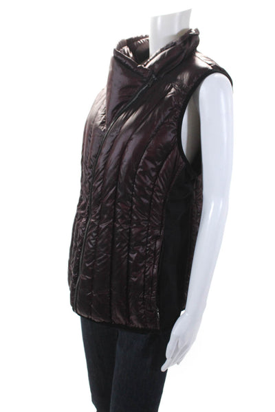 Calvin Klein Womens Maroon Mock Neck Full Zip Sleeveless Vest Jacket Size XL