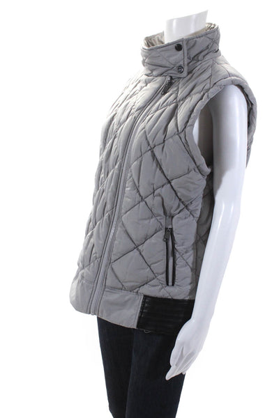 Marc New York Womens Gray Mock Neck Quilted Zip Sleeveless Vest Jacket Size XL