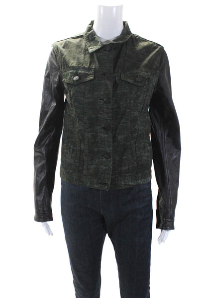 Rag & Bone Jean Womens Camouflage Leather Button Up Jean Jacket Green Size S