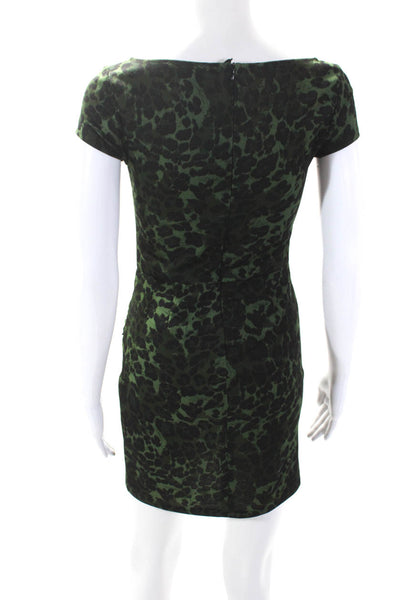 Love Ady Womens Crepe Leopard Print Cap Sleeve Sheath Dress Green Size XS