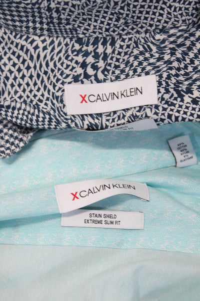 Calvin Klein Mens Button Up Dress Shirts Blue Size 15 14 Lot 2