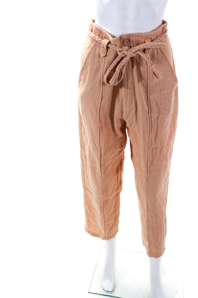 Joie Womens Cotton Gauze Braided Belt High Rise Pants Peach Trousers Size 6