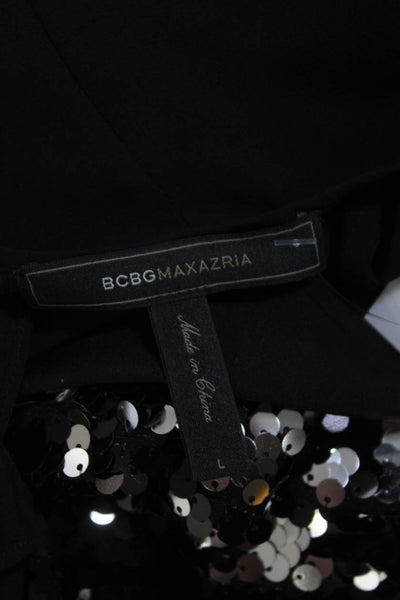 BCBG Max Azria Womens Chiffon Sequined Scoop Neck Tank Top Blouse Black Size L