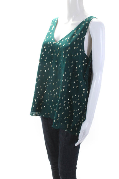 Lilly Pulitzer Womens Silk Chiffon Polka Dot V-Neck Tank Top Blouse Green Size L