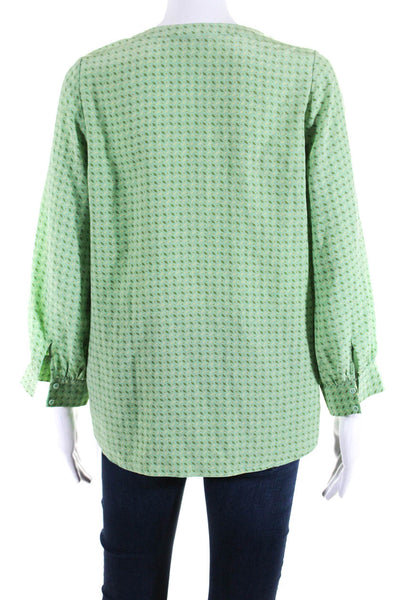 Joie Womens Silk Geometric Print V Neck Blouse Green Yellow Size Extra Small