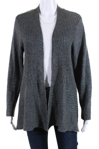 Eileen Fisher Womens Ribbed Long Sleeves Wrap Sweater Gray Wool Size Medium