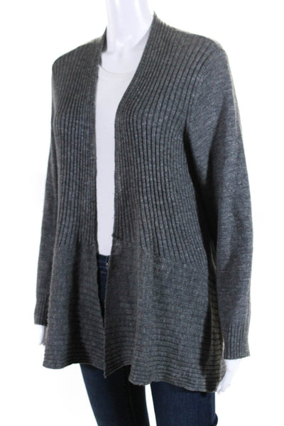 Eileen Fisher Womens Ribbed Long Sleeves Wrap Sweater Gray Wool Size Medium