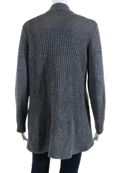 Eileen Fisher Womens Ribbed Long Sleeves Wrap Sweater Gray Wool Size Medium