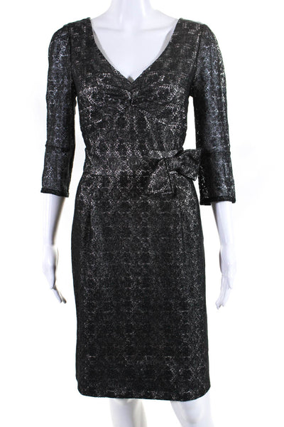 Marc By Marc Jacobs Womens Lace V Neck Bow Waist Long Sleeves Dress Black Size 6