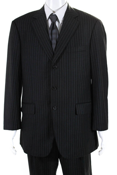 John W. Nordstrom Mens Striped Pleated Front Suit Gray Wool Size 42 Regular/36