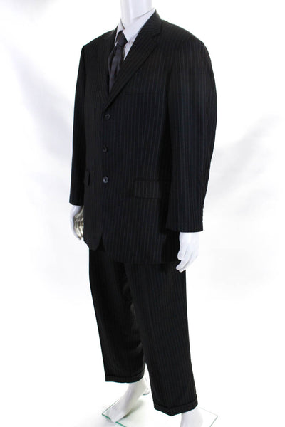 John W. Nordstrom Mens Striped Pleated Front Suit Gray Wool Size 42 Regular/36