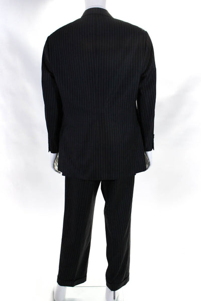 John W. Nordstrom Mens Striped Pleated Front Suit Gray Wool Size 42 Regular/36