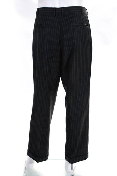 John W. Nordstrom Mens Striped Pleated Front Suit Gray Wool Size 42 Regular/36