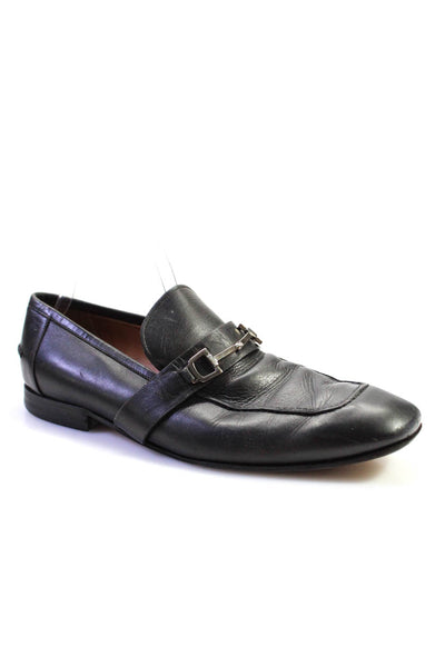 Gucci Mens Leather Silver Tone Horsebit Slide On Dress Loafers Black Size 9