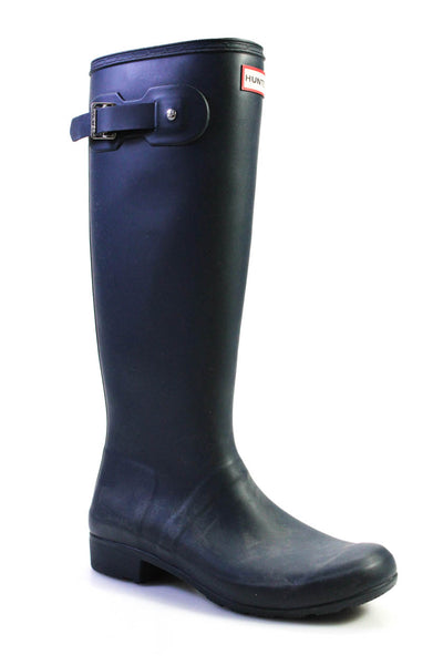 Hunter Womens Slip-On Knee-High Block Heels Round Toe Rainboots Blue Size 9
