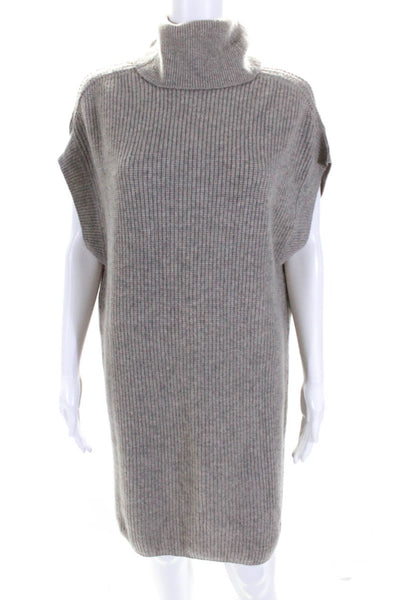 Vince Womens Wool Blend Sleeveless Turtleneck Mini Sweater Dress Beige Size M
