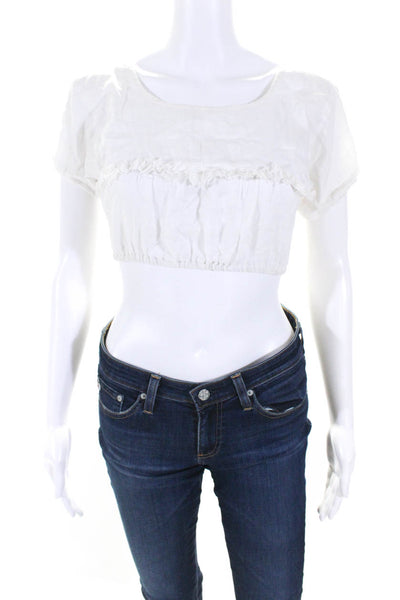 Reformation Womens Scoop Neck Short Sleeve Cropped Blouse Top White Size 2XS