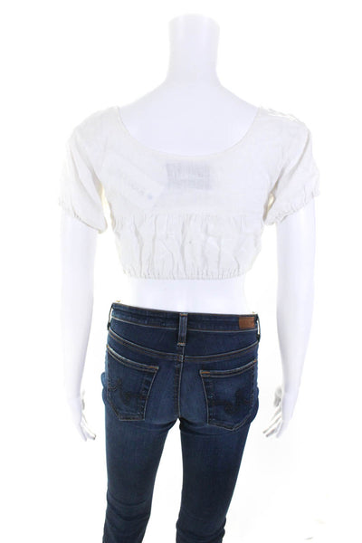 Reformation Womens Scoop Neck Short Sleeve Cropped Blouse Top White Size 2XS