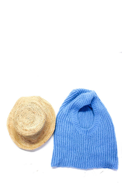 J Crew Womens Knitted Raffia Slip-On Hood Boater Hats Blue Size One Size Lot 2