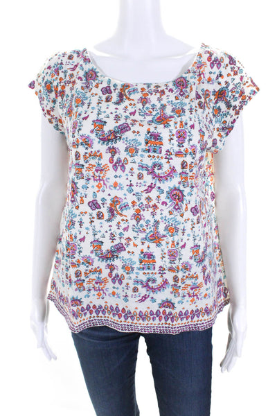 Calypso Saint Barth Womens Paisley Printed Scoop Neck T-Shirt Tee White Size L