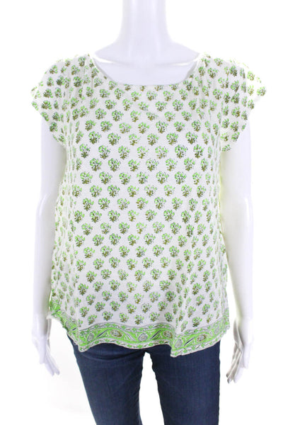 Calypso Saint Barth Womens Abstract Printed Scoop Neck Tee T-Shirt Green Size L