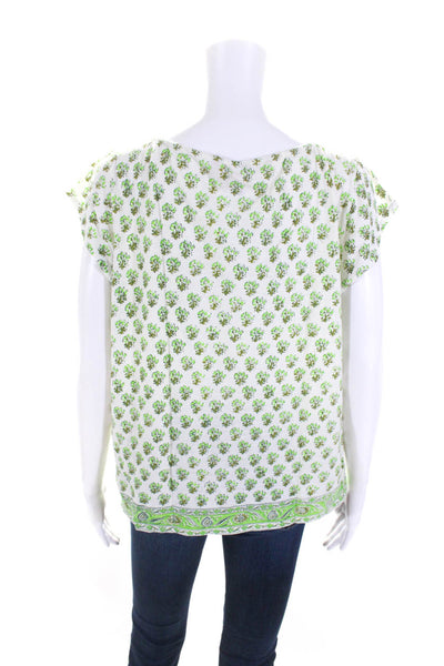 Calypso Saint Barth Womens Abstract Printed Scoop Neck Tee T-Shirt Green Size L