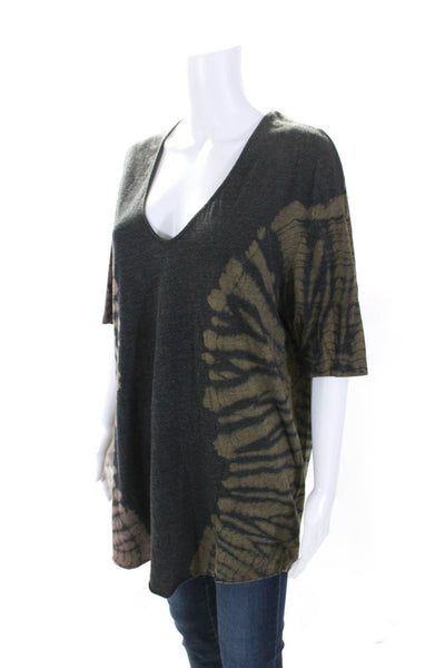 Raquel Allegra Womens Cotton Jersey Knit Tie Dye V-Neck Tunic Top Gray Size 2