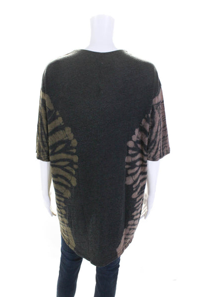 Raquel Allegra Womens Cotton Jersey Knit Tie Dye V-Neck Tunic Top Gray Size 2